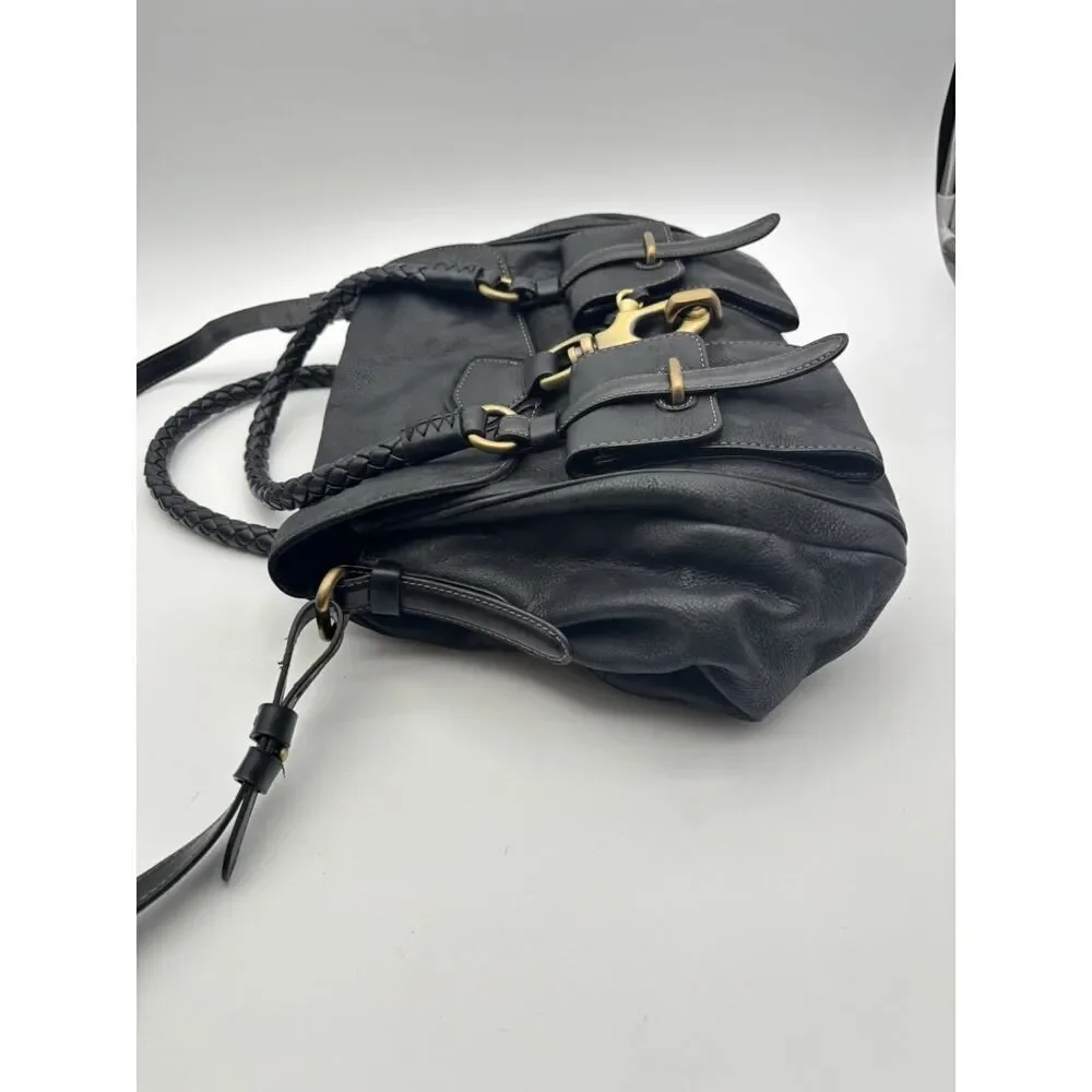 Francesco Biasia Shoulder Bag Leather Braided Handles Buckle Pockets Crossbody